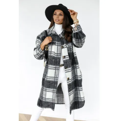 Casual Plaid Lapel Button down Loose Mid length Wool Coat Black - Shop at LoveMi