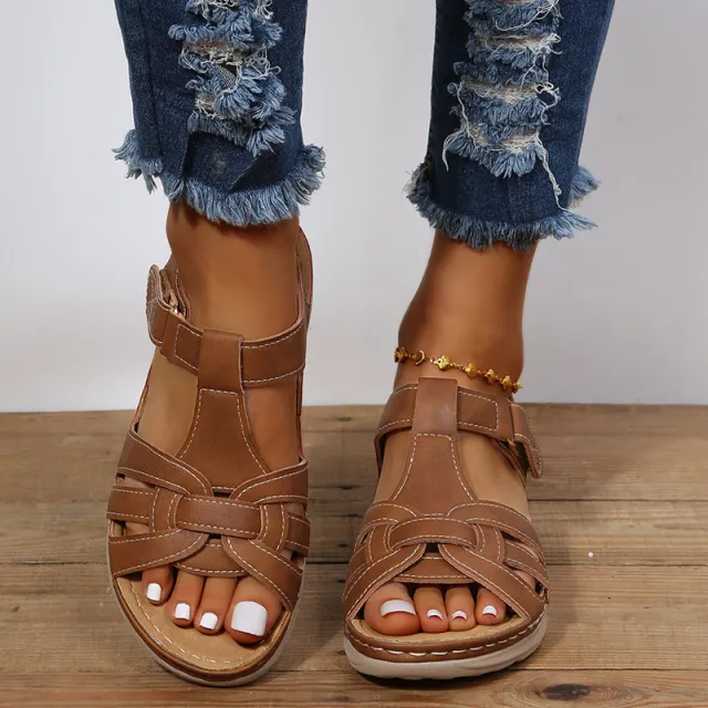 Roman Shoes Women Velcro Ankle Srap Sandals Summer Platform Sandals Brown - Shop at LoveMi