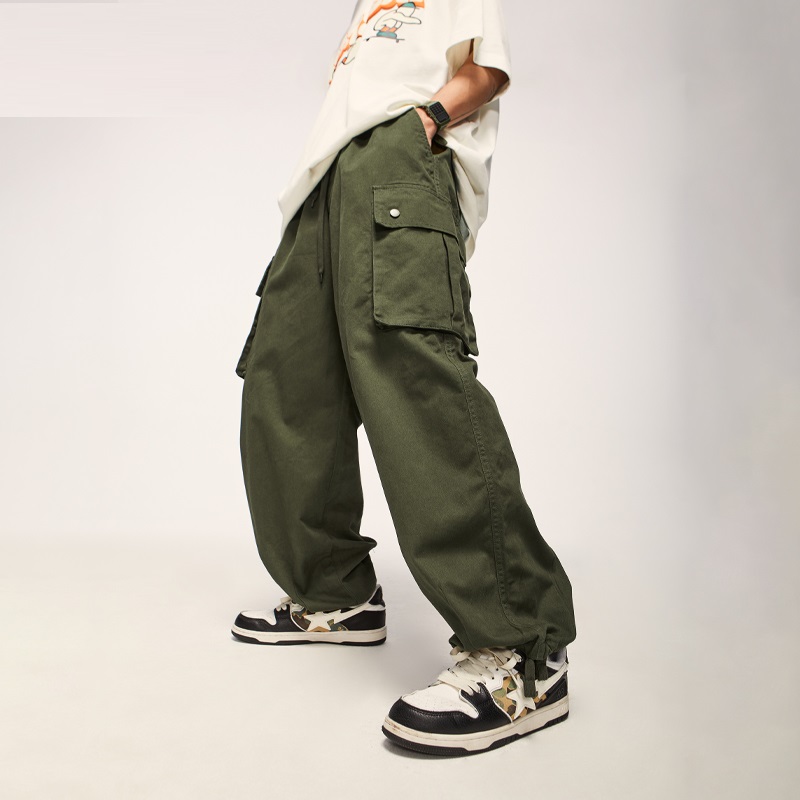 Men's Twill Wide Leg Loose Large Workwear With Pocket Paratrooper Pants