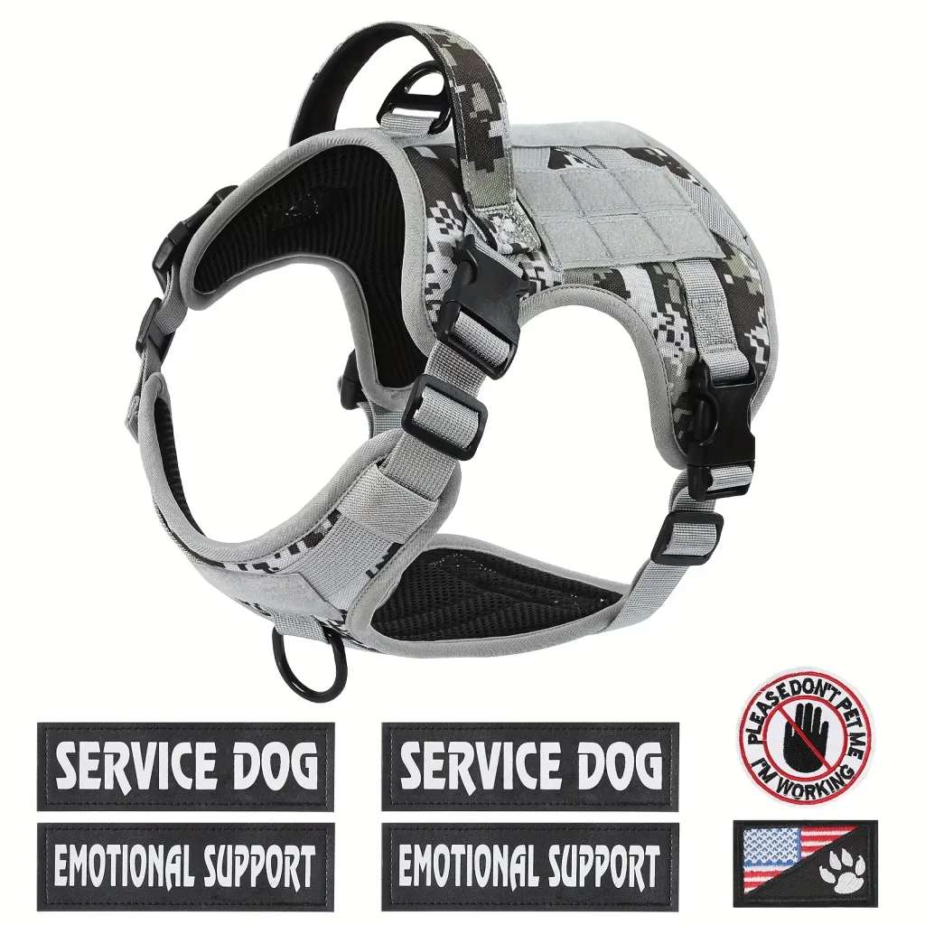 American Local Tactical Pet Boobs Service Dog Harness Vest Adjustable Reflective Dog Harness Metal Buckle Hiking Training - Graycamo
