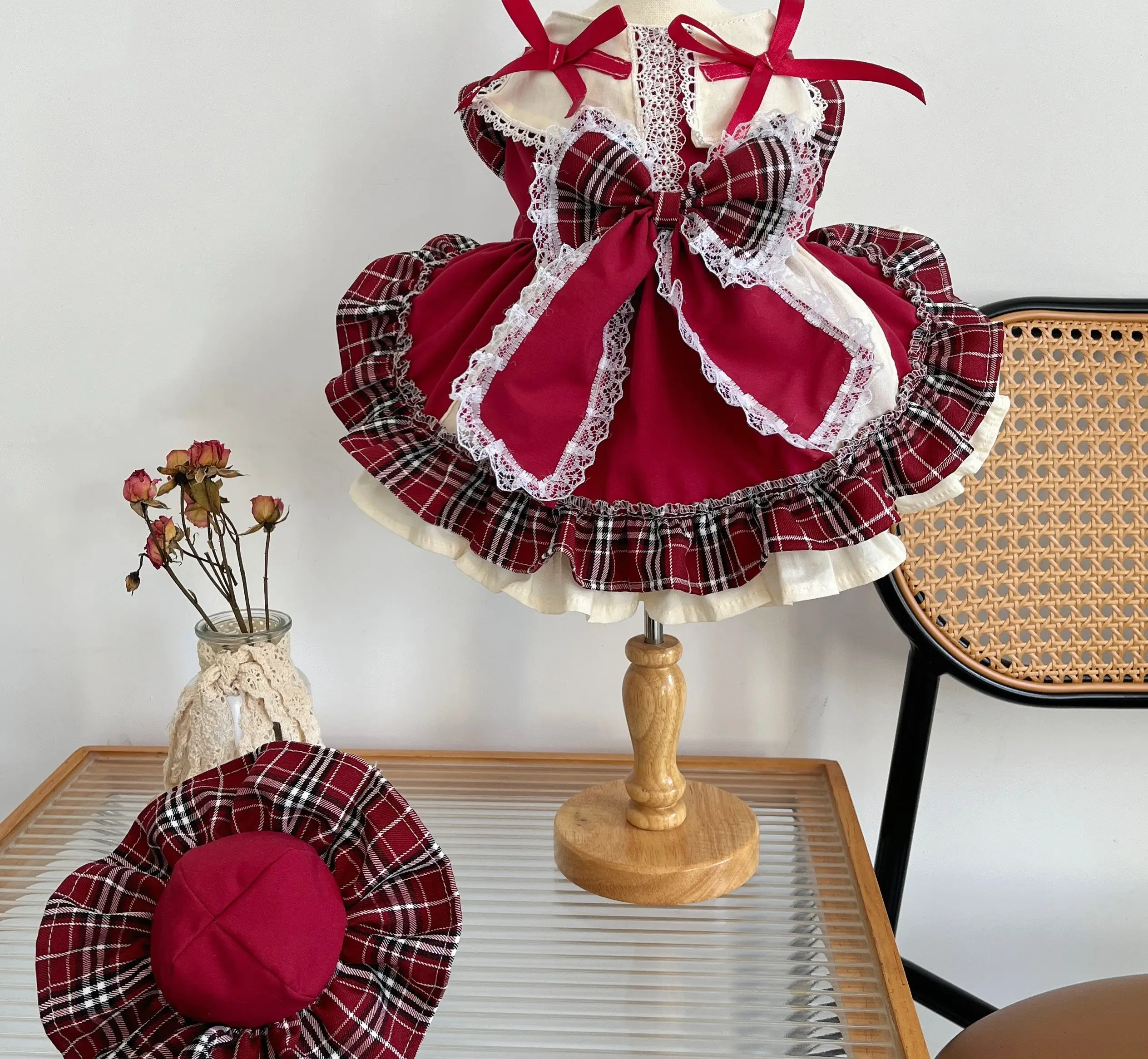 Princess Lolita Dress With Pet Bow Plaid