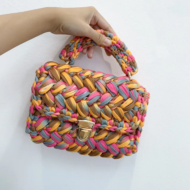 Hand Knitted Crochet Tote Crossbody Bag Yellow - Shop at LoveMi