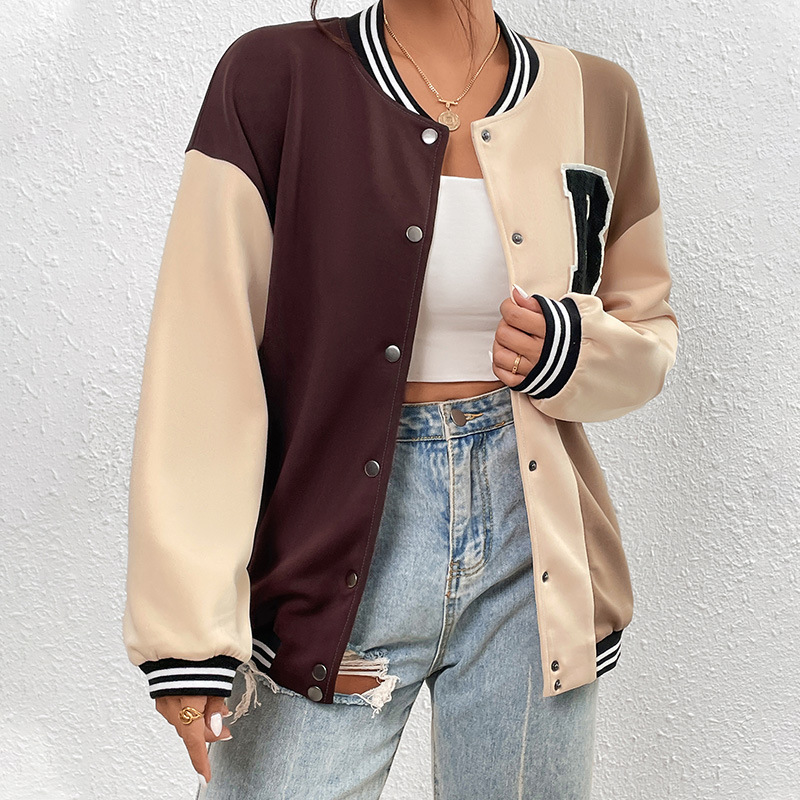 Women's Fashion Solid Color Baseball Jacket Khaki - Shop at LoveMi