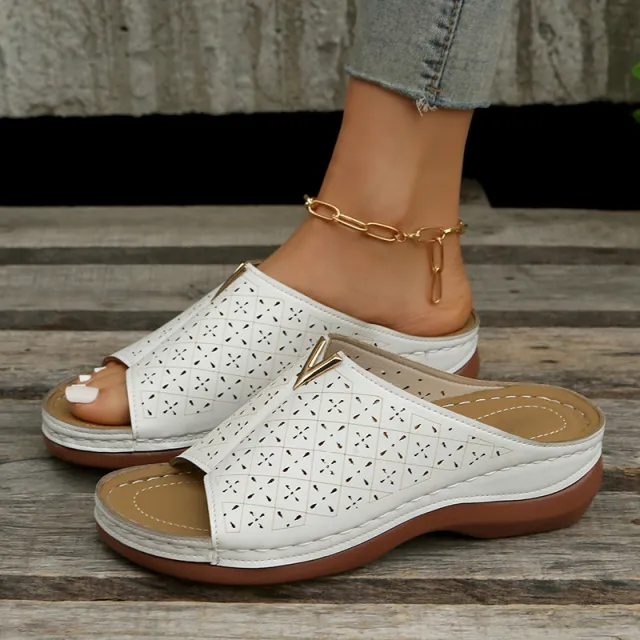 V Letter Slippers Women Wedges Sandals Summer Roman Shoes White - Shop at LoveMi