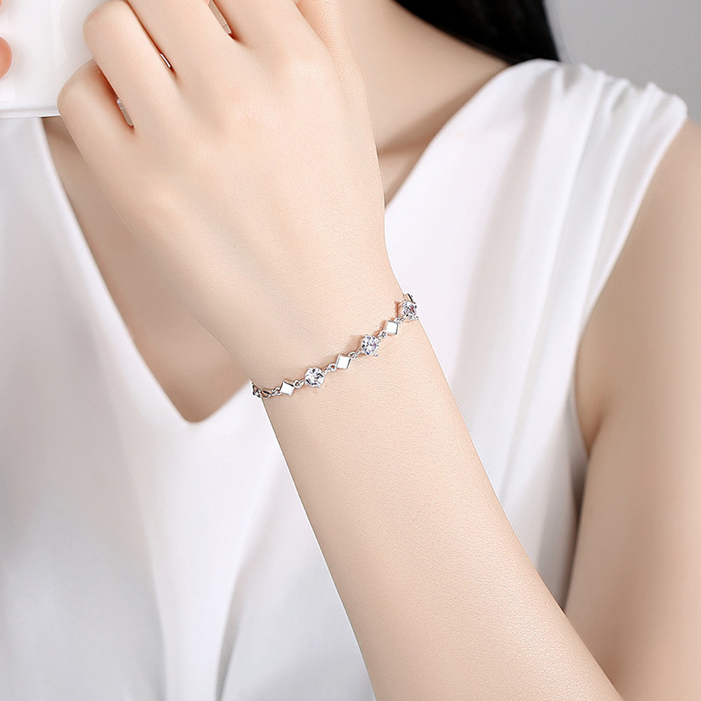 Title 4, Sterling Silver Bracelet With Diamond Zirconia ...