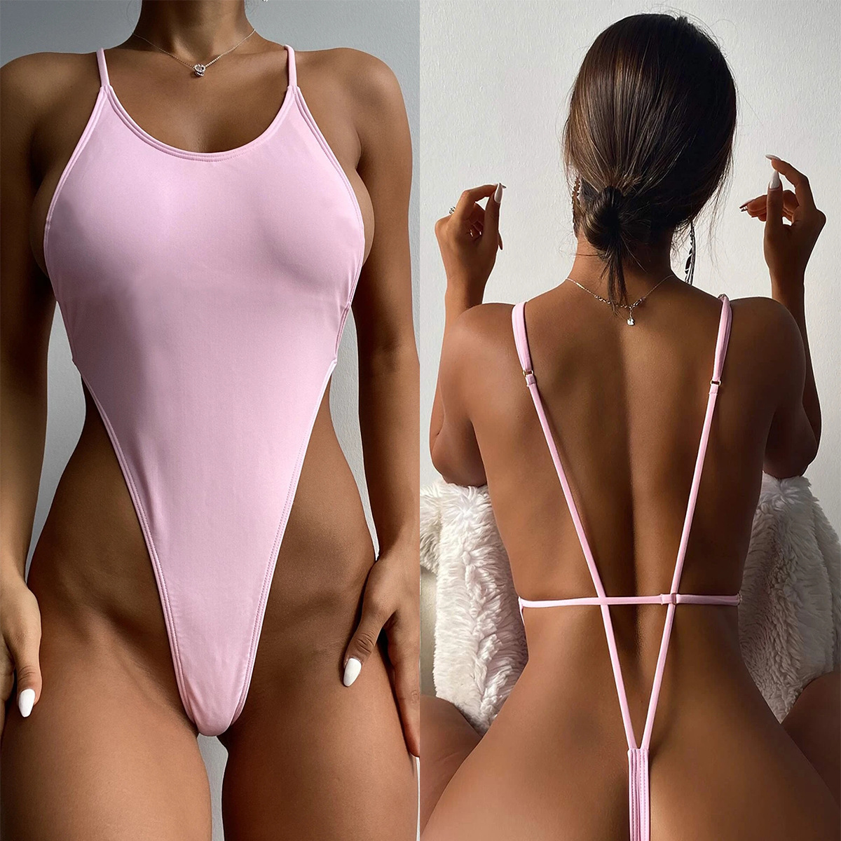 Fashion One-piece Swimsuit Women's Triangle Solid Color - Image 4