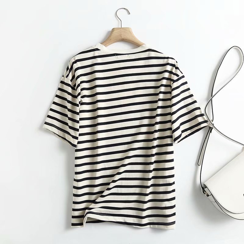 Title 5, Loose And Simple Navy Style Striped Round Neck ...