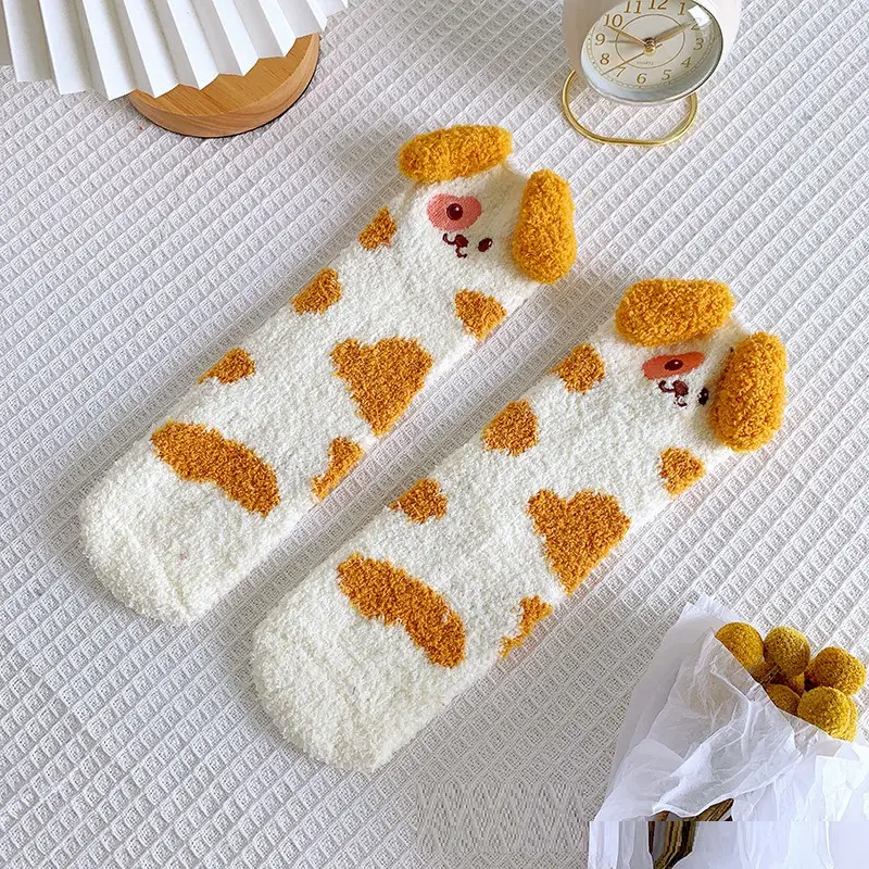 Coral Fleece Thickened Warm Women's Mid-tube Sleeping Socks