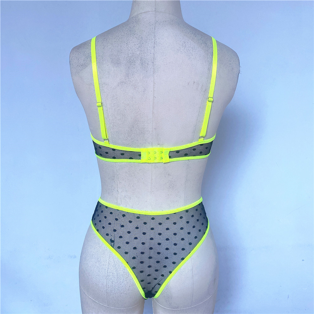 Title 18, Dot Mesh Fluorescent Green Sling Underwear Two-...