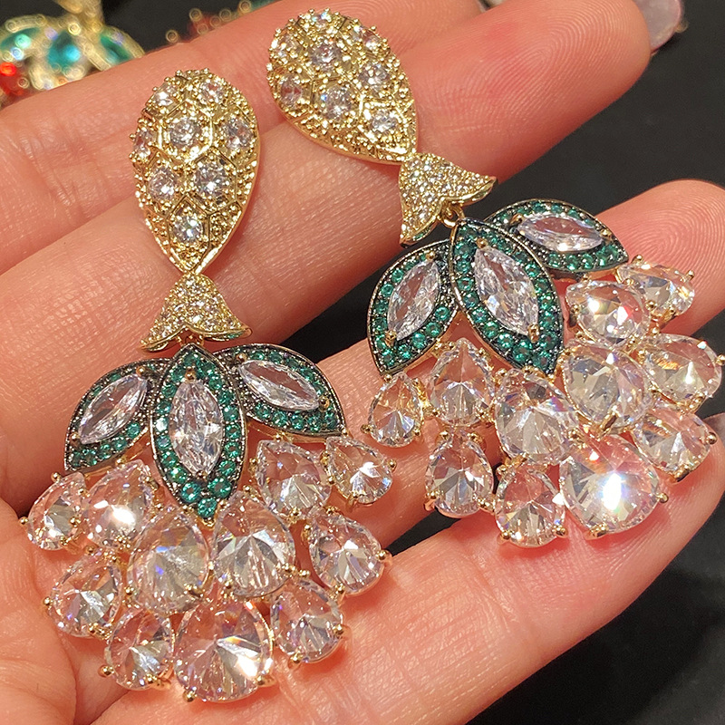 Full Zirconium Inlaid Colorful Large Zircon Pineapple Earrings