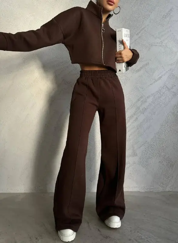 Women's Solid Color Round Neck Pullover Long Sleeve Sweater Trousers Suit