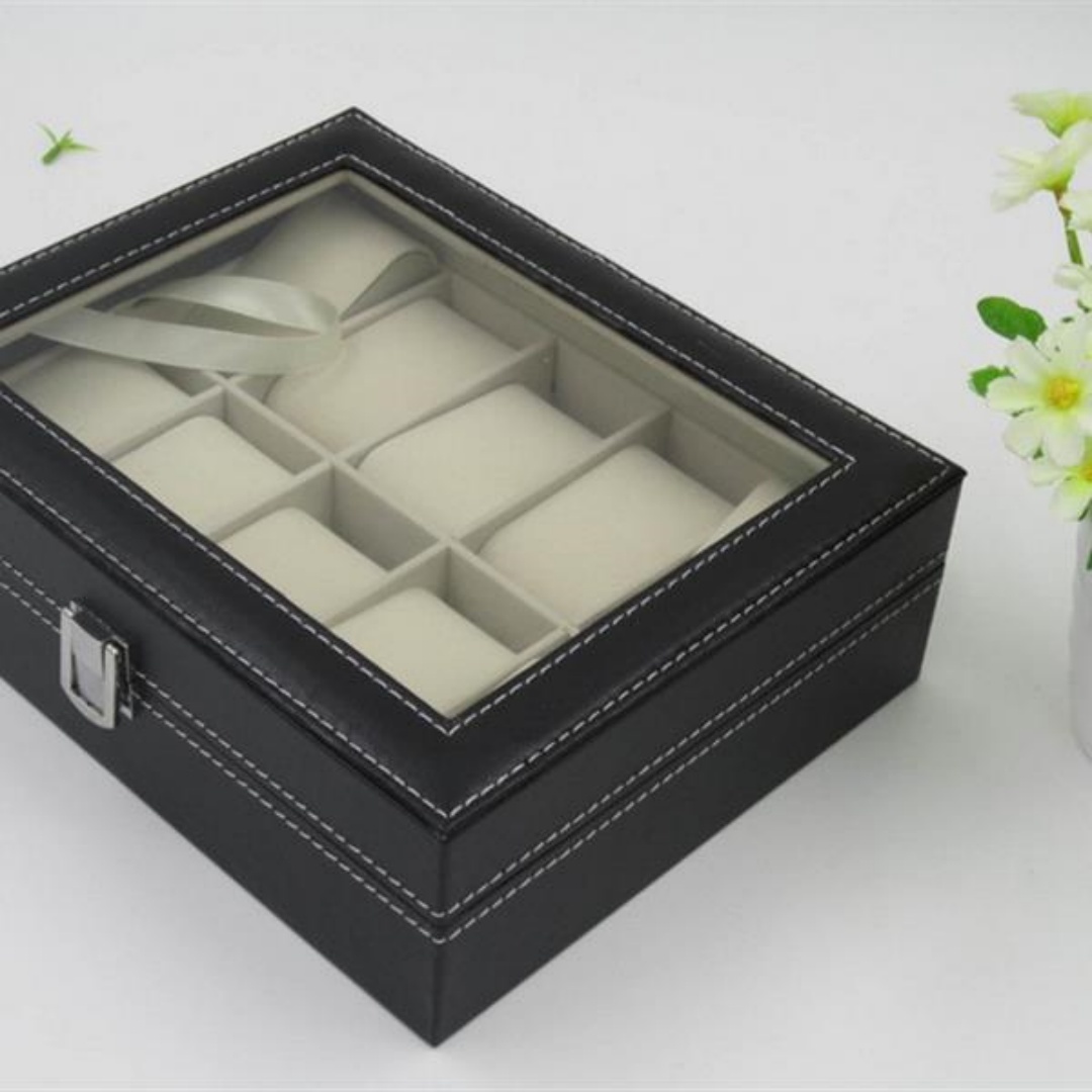 10 Compartments High-grade Leather Watch  Storage Box Black 6