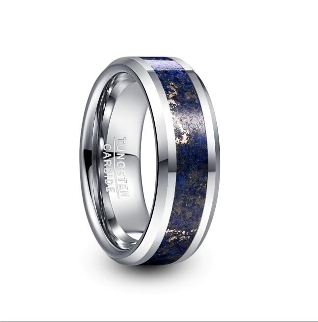 Title 5, 8mm Wide Inlaid Lapis Lazuli Mens Tungsten Ste...