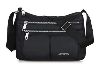 Large Capacity Shoulder Bags With Three Layers Of Zipper Design Women's Nylon Crossbody Bag Outdoor Shopping Mummy Messenger Bag - Black