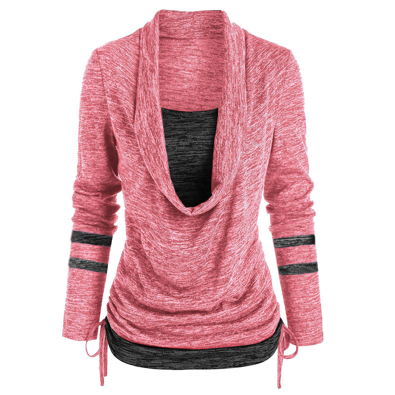 Collarless Hooded Colorblock Cardigan Ladies