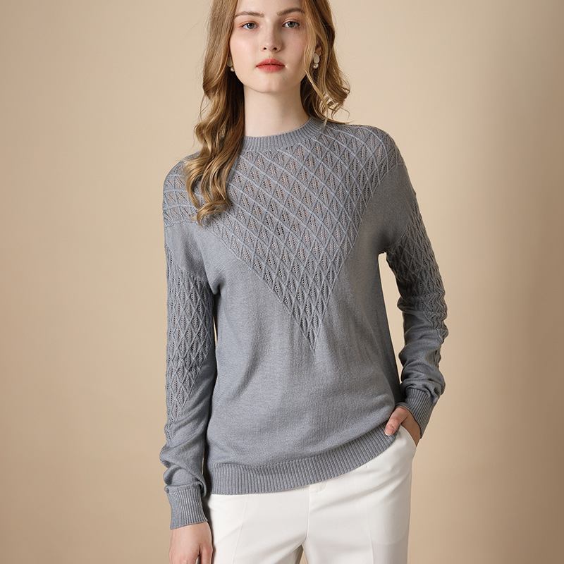 Title 4, Pure Color Hollow Knitted Sweater Women Half Hi...