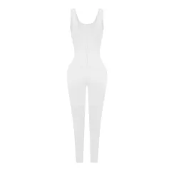 Low Neck Skinny Sleeveless Elastic Waist Solid Colour Sports Fitness Jumpsuit - White - View 1