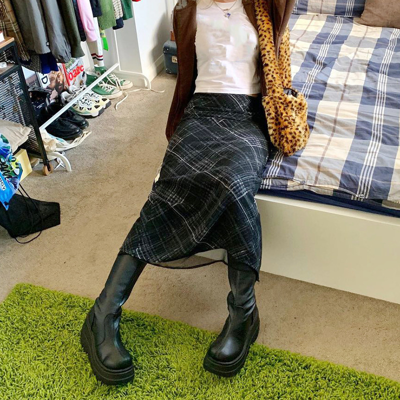 Double Layer Plaid Half Length Skirt Women Look Thin