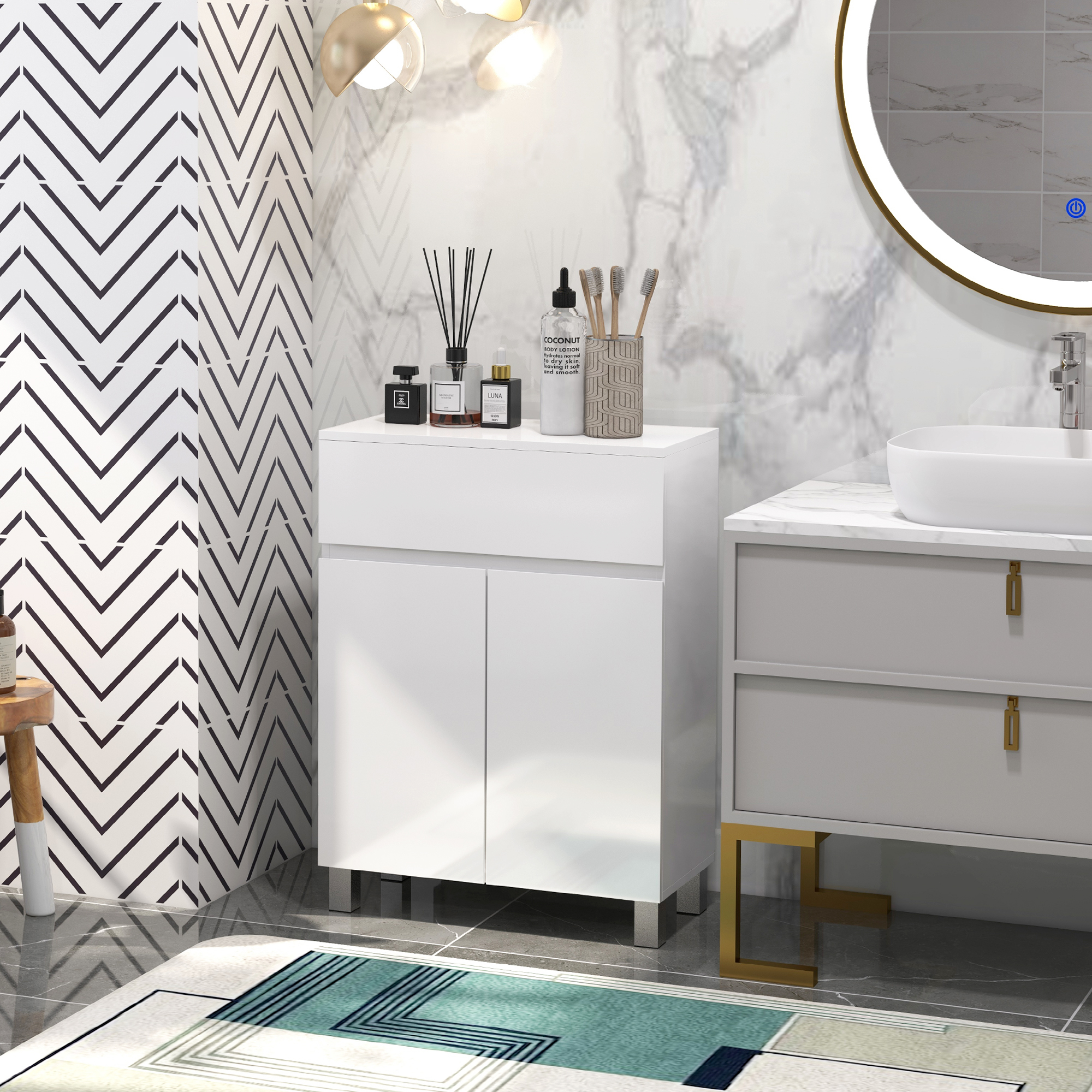 Independent Bathroom Cabinet, High Gloss Storage With Door And Adjustable — image 7