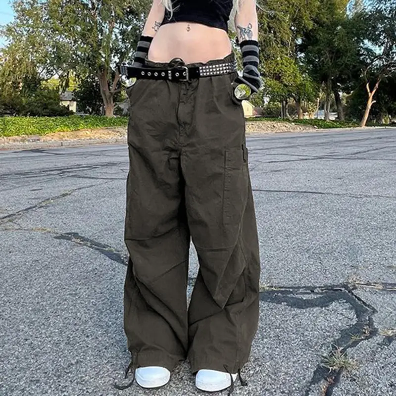 Ladies Fashion Panel Drawstring Woven Trousers