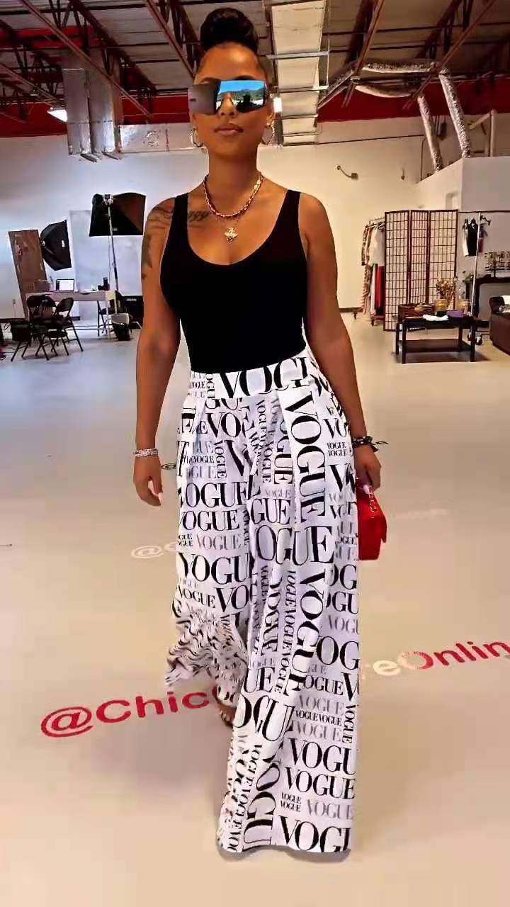 Women's Printed High-waisted Wide-leg Culottes With Letters