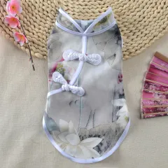 Pet Clothes New Summer Cheongsam Skirt - Ink Lotus - View 1