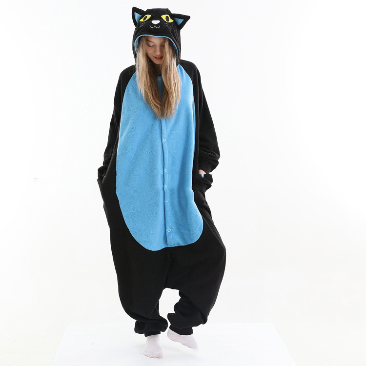 Title 3, Long Sleeve Cartoon One-piece Pajamas Midnight Cat