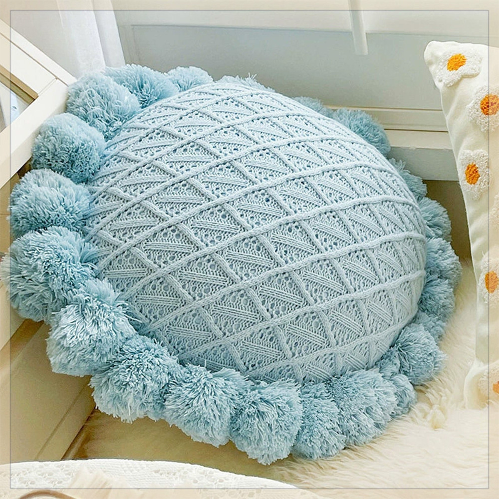 Home Decoration Knitting Cushion Cover Mint Green Tassel Pillowcover Modern Sofa Living Room Waist Pillow Bed Head Round Pillow Ins Style Pillow