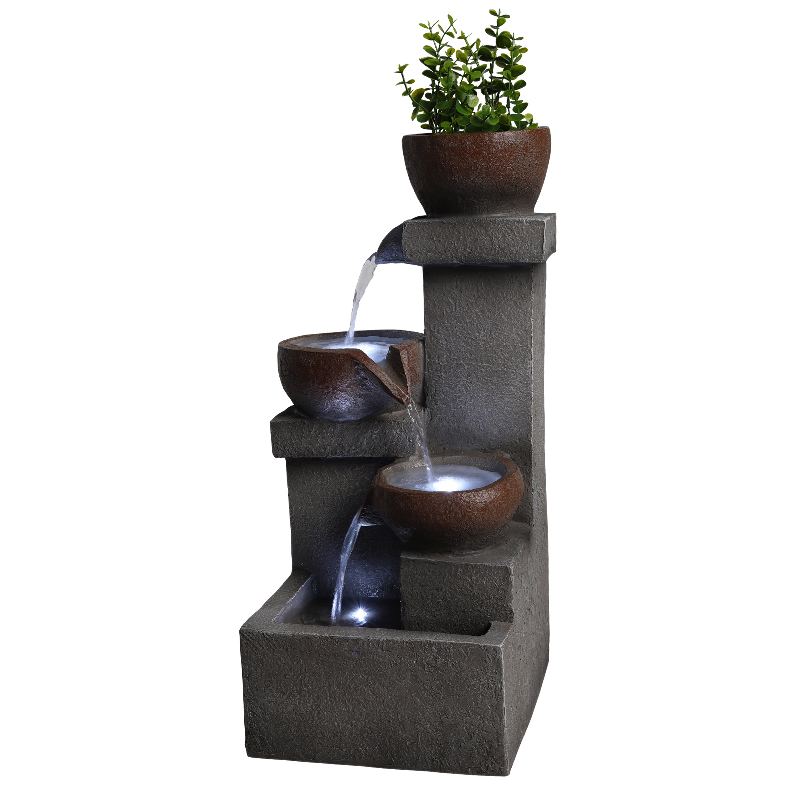 Outdoor Water Fountain Tiered Cascading Jar Waterfall Resin Garden Patio Decor With LED Lights — foto 8
