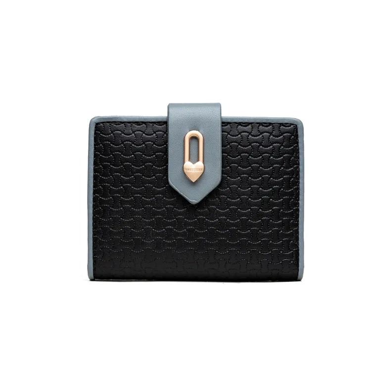 Women's Fashion Zipper Buckle Clash Color Money Clip - Black