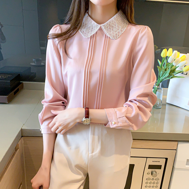 Beaded Doll Collar Fringe Long Sleeve Shirt