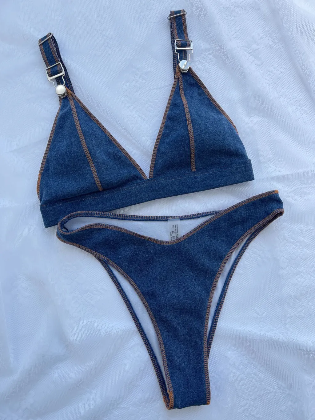 Euro American Bikini Denim Blue Solid - Blue