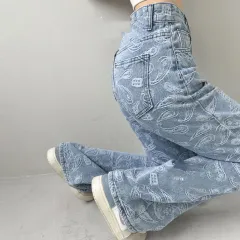 Vintage High-waisted Slim Casual Pants - Cashew Flower - View 1