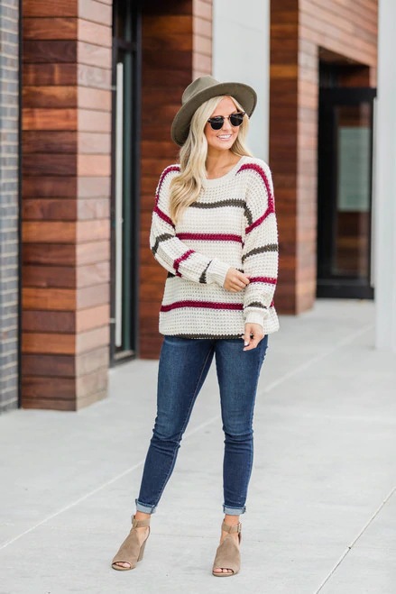 Fashion All-match Round NeckStriped Sweater Comfortable Pullover