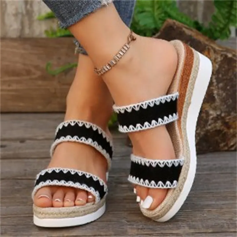 New Hemp Rope Woven Wedge Slippers Summer Ethnic Style