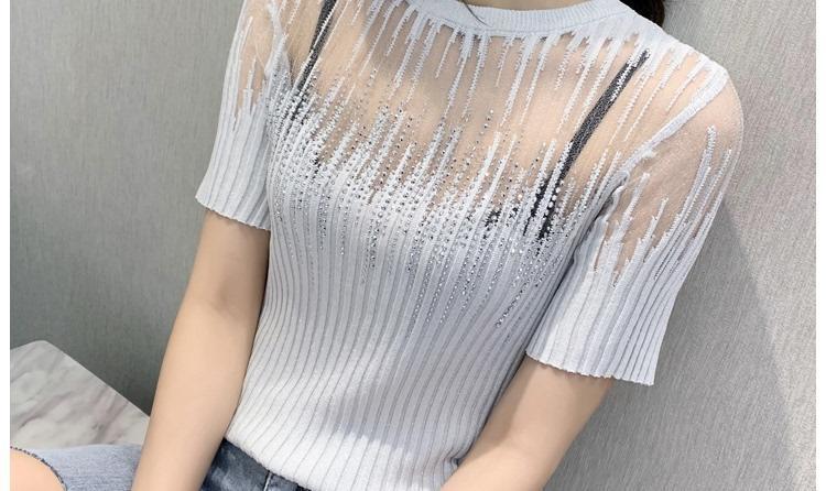 Title 1, All-match Ice Silk Knitted Mesh Hollow Lace Top