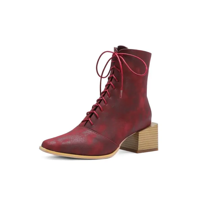 Martin Boots Women Thick Heel Pointed Toe Zipper Short Boots Women Red - Shop at LoveMi
