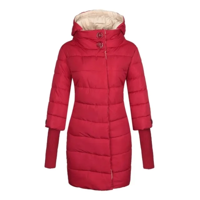 Winter Jacket Women Hooded Cotton Parka Long Coat Plus Size Red - Shop at LoveMi