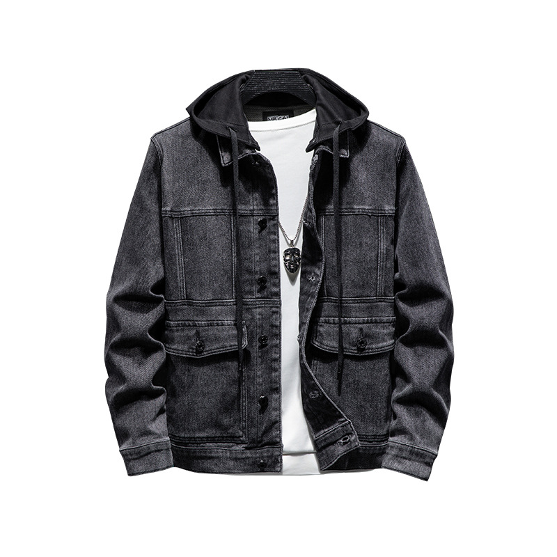 Men's Hooded Denim Jacket Utility Top
