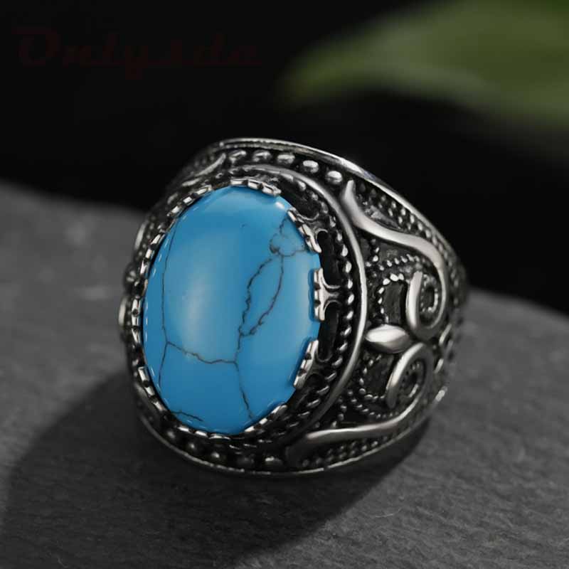 Personalized Retro Punk Turquoise Tiger Eye Men's Ring Stainless Steel