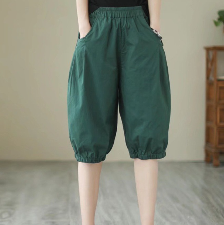 Women's Candy Color Cotton Casual Cropped Pants