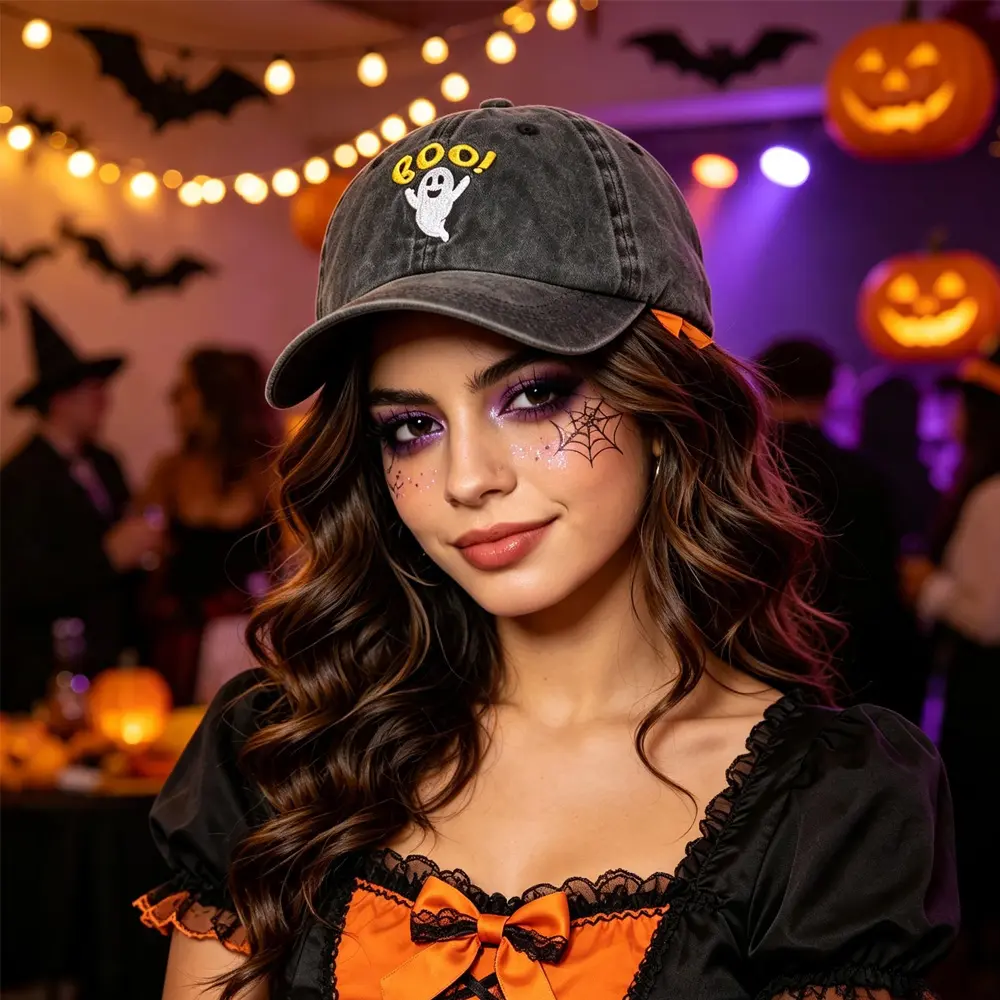 Halloween Boo Ghost Baseball Cap, Vintage Washed