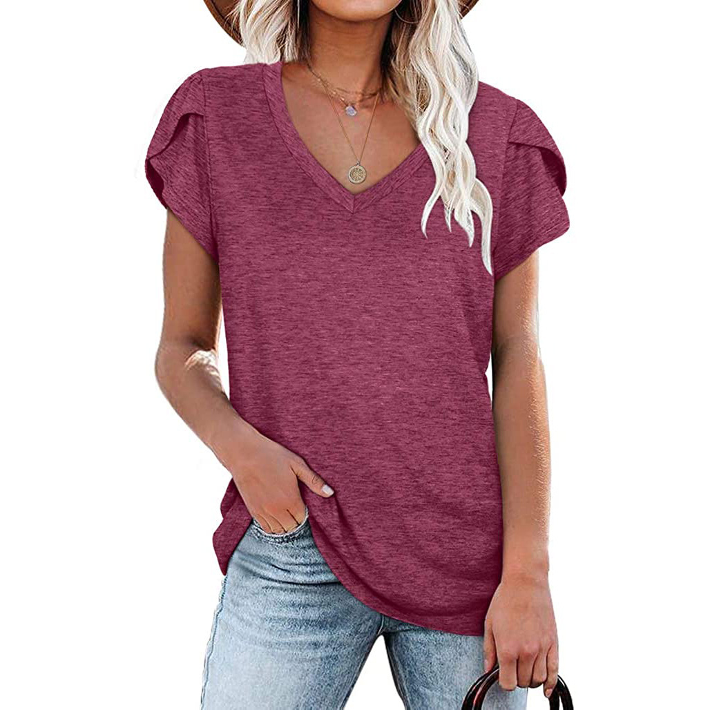 Title 5, Solid Color V-neck Short-sleeved T-shirt