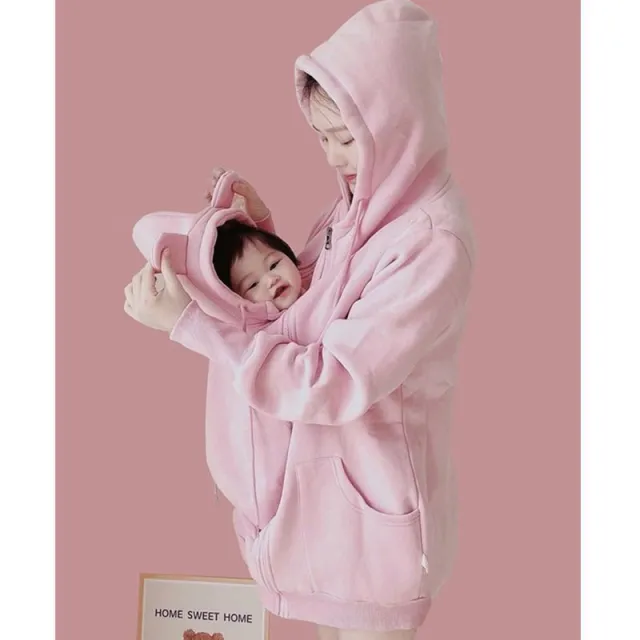 Kangaroo Mother Baby One piece Coat Plush Nursing Sweater Coat Pink Plush - Shop at LoveMi