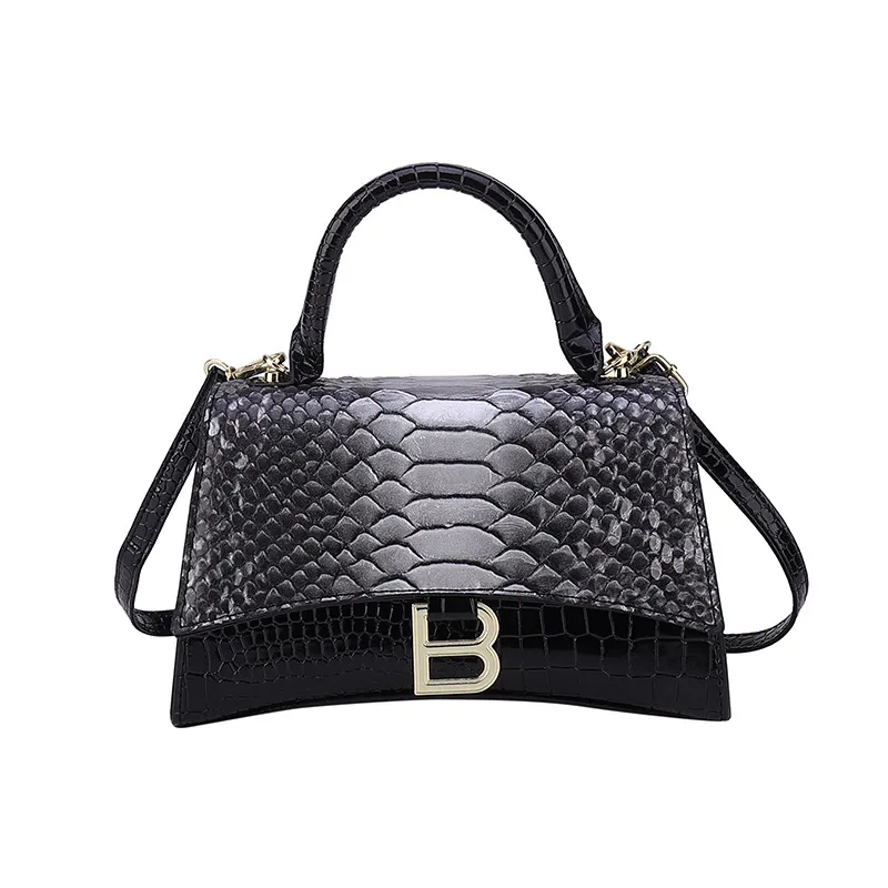 Women's Snake Pattern B Word Handbag - Black