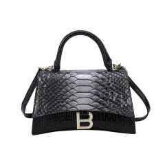 Women's Snake Pattern B Word Handbag - Black - View 1