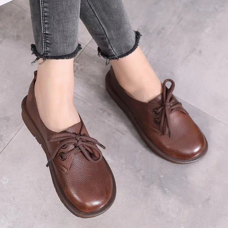 Title 2, British Round Toe Lace-up Flat Shoes Low Heel F...