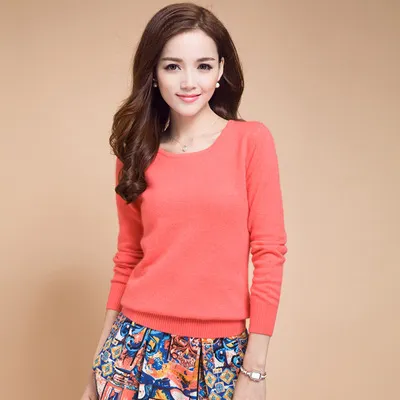 Cashmere Jumper Slim Fit Plus Size Solid Colour Round Neck Watermelon Red - Shop at LoveMi