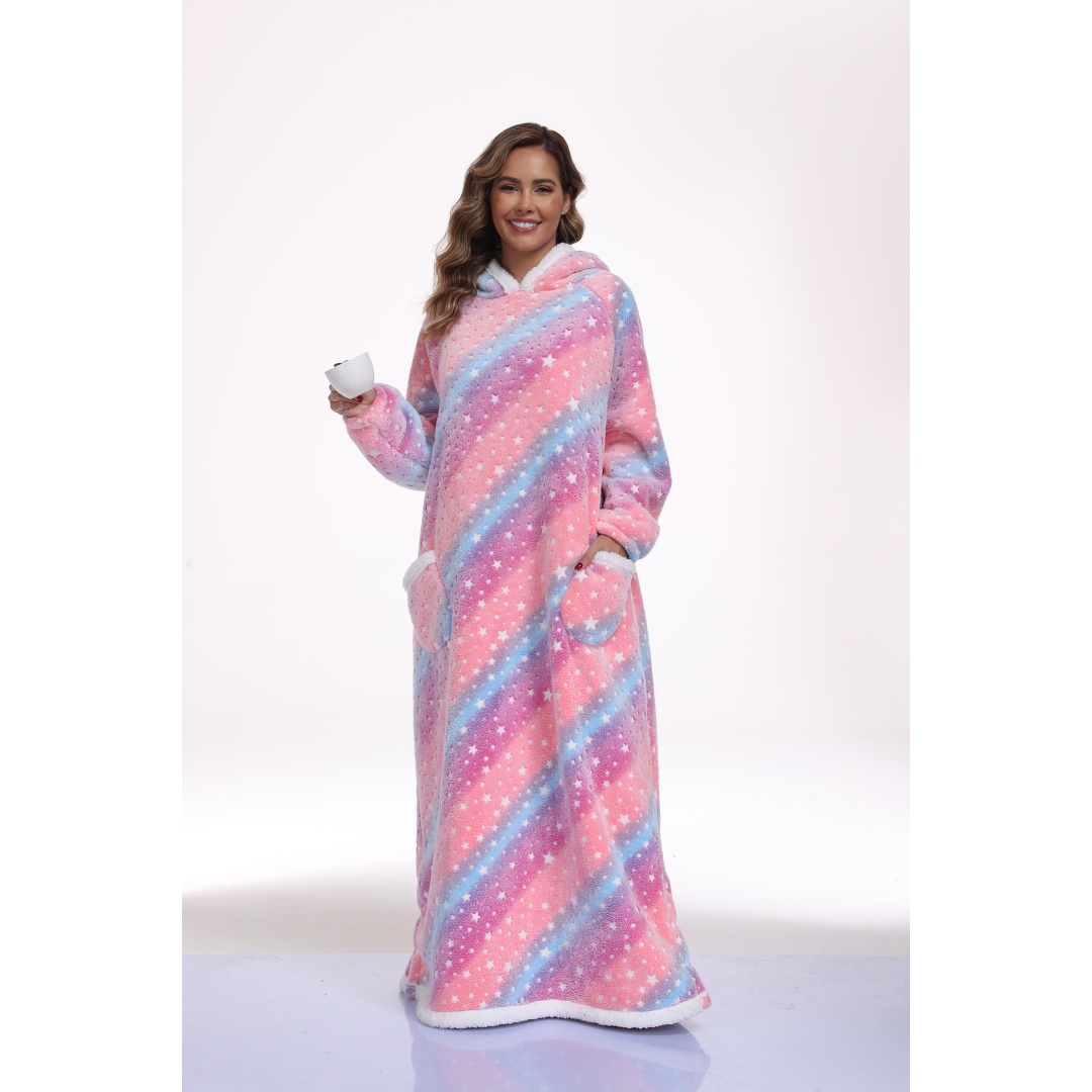 Oversized Wearable Hooded Blanket With Print Glow In The Dark Long Size-59in She