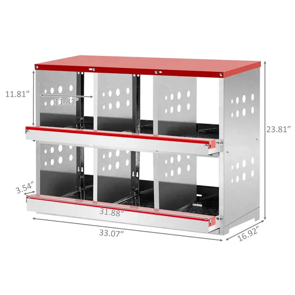 6 Compartments, 84x43x62, Sloping Roof, Disassembled, Iron, Red